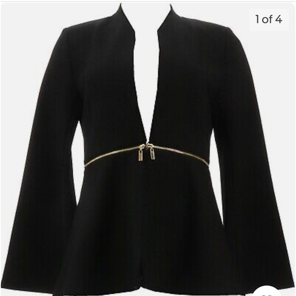 IMAN Global Chic Convertible Bell-Slv Ponte Blazer BLACK 1X NEW with Zipper - Picture 6 of 9